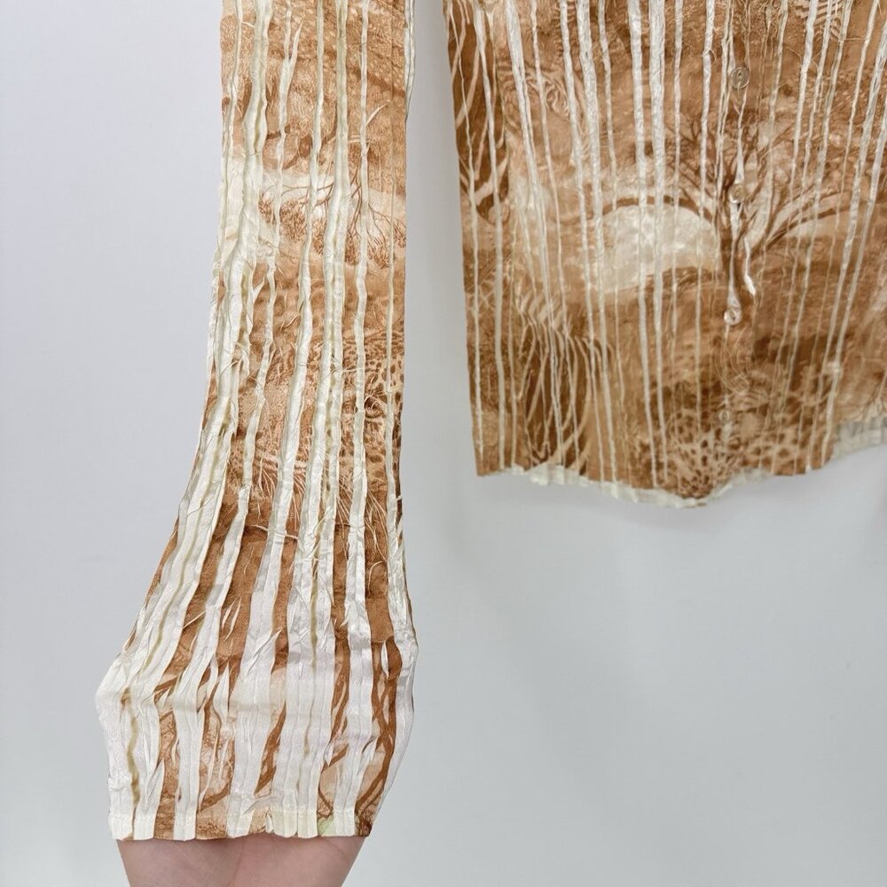 Cache Crinkle Pleated Button Front Satin Blouse Size M Boho Artsy Hippie Y2K - Picture 4 of 8